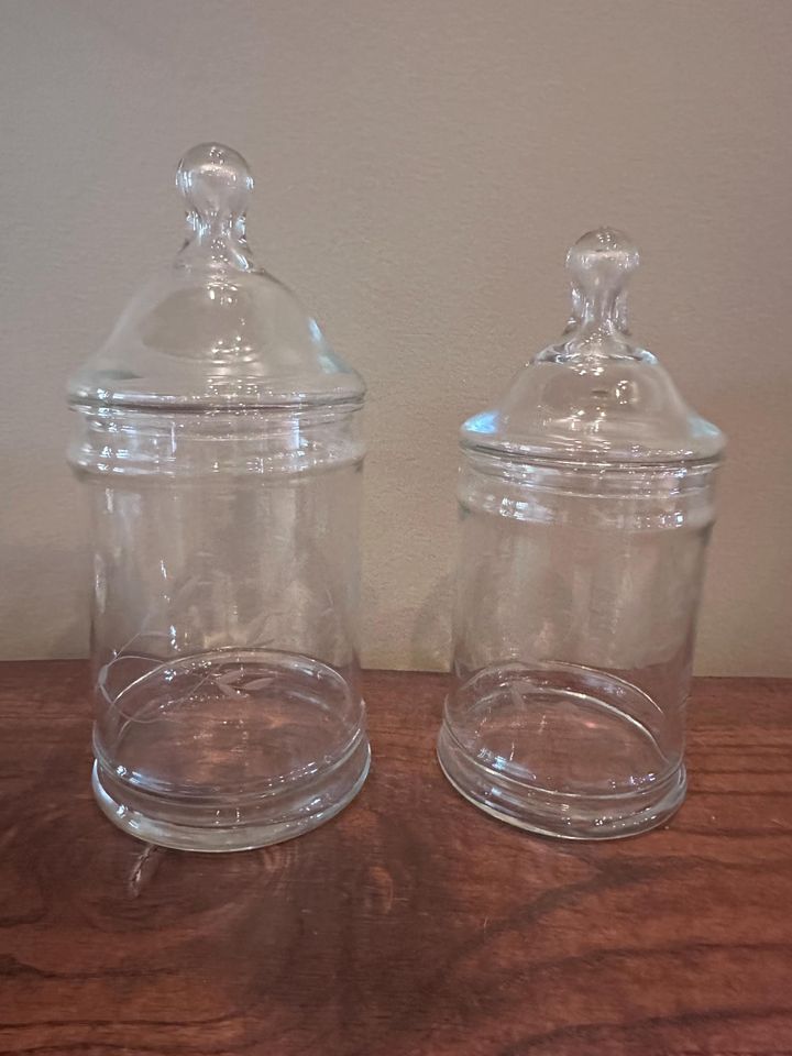 Vintage Princess House Lidded Apothecary Jars Heritage Etched Floral Pattern