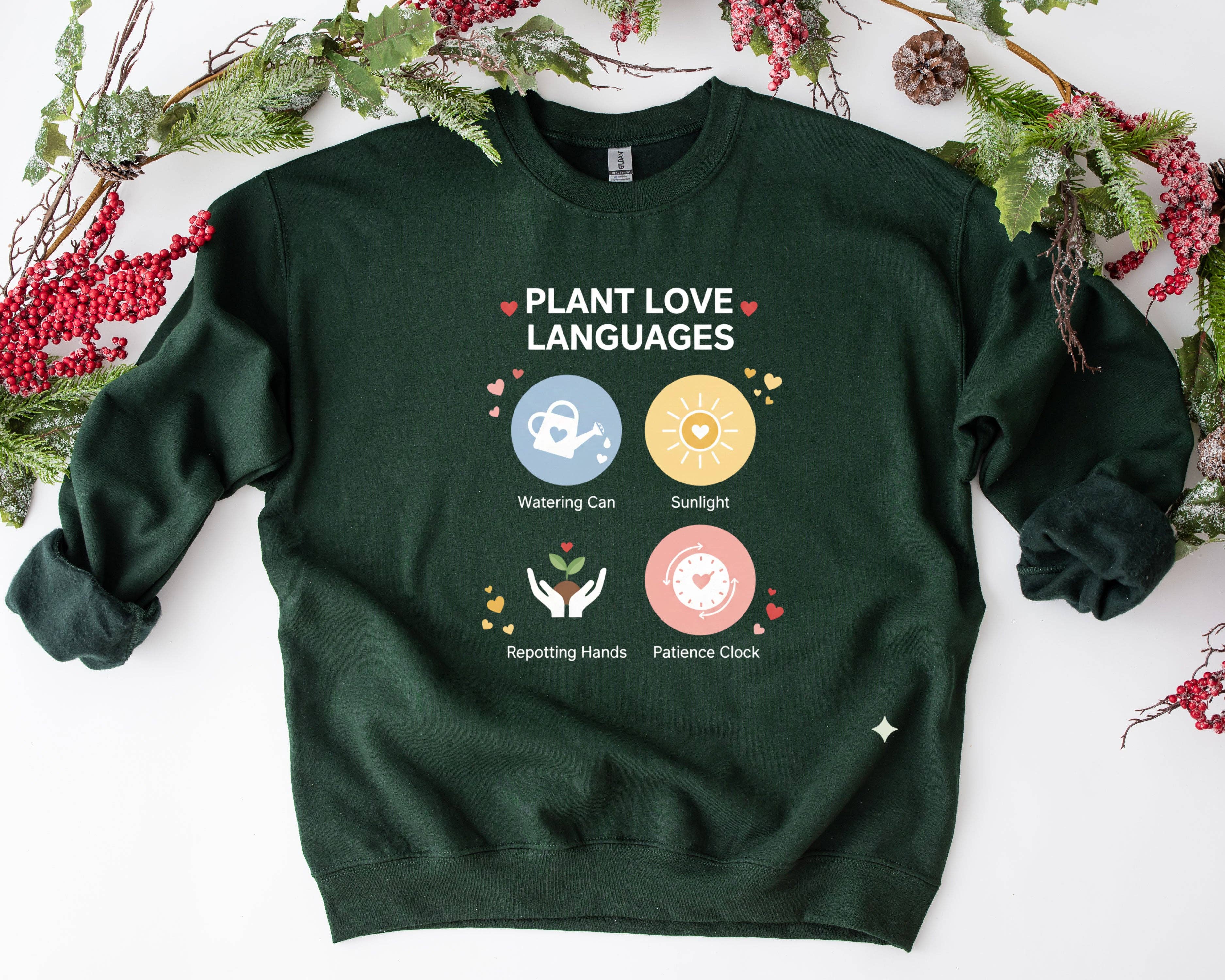Plant Love Languages , Valentine’S Day Gift For Plant Lovers, Funny Gardening Crewneck, Plant Mom Sweater