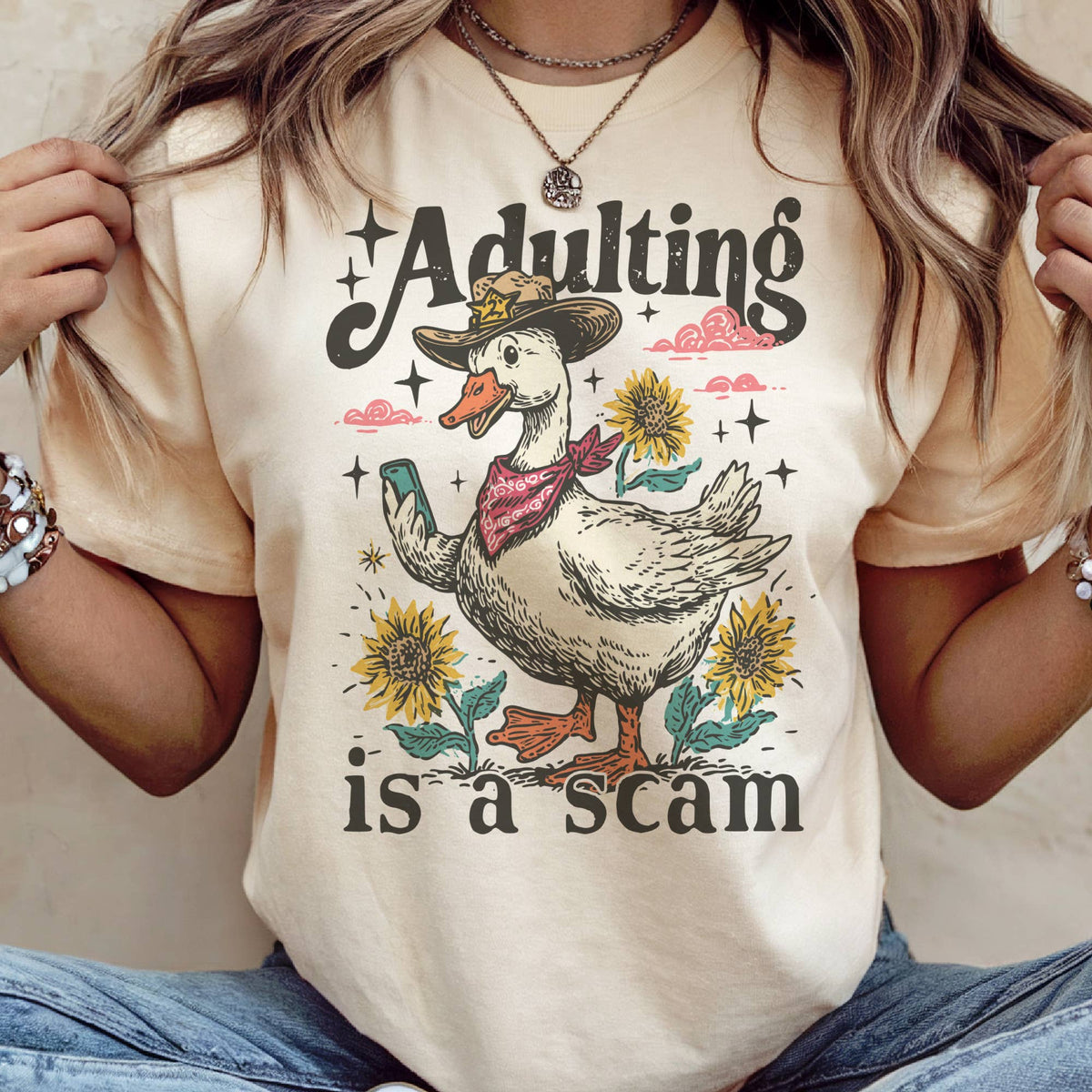 Sarcastic Duck Adulting Is A Scam Relatable Graphic Tee Unisex , , , Long Sleeve Tee