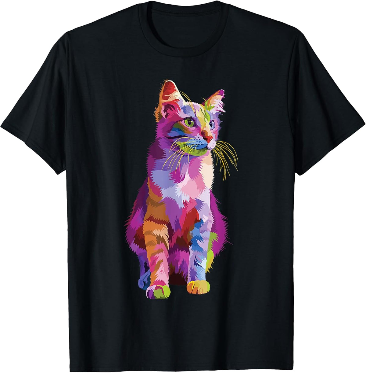 Cute Colorful Cat sitting for kitten lover art Kitty cats Men Women Girls Kids Unisex , , , Long Sleeve Tee