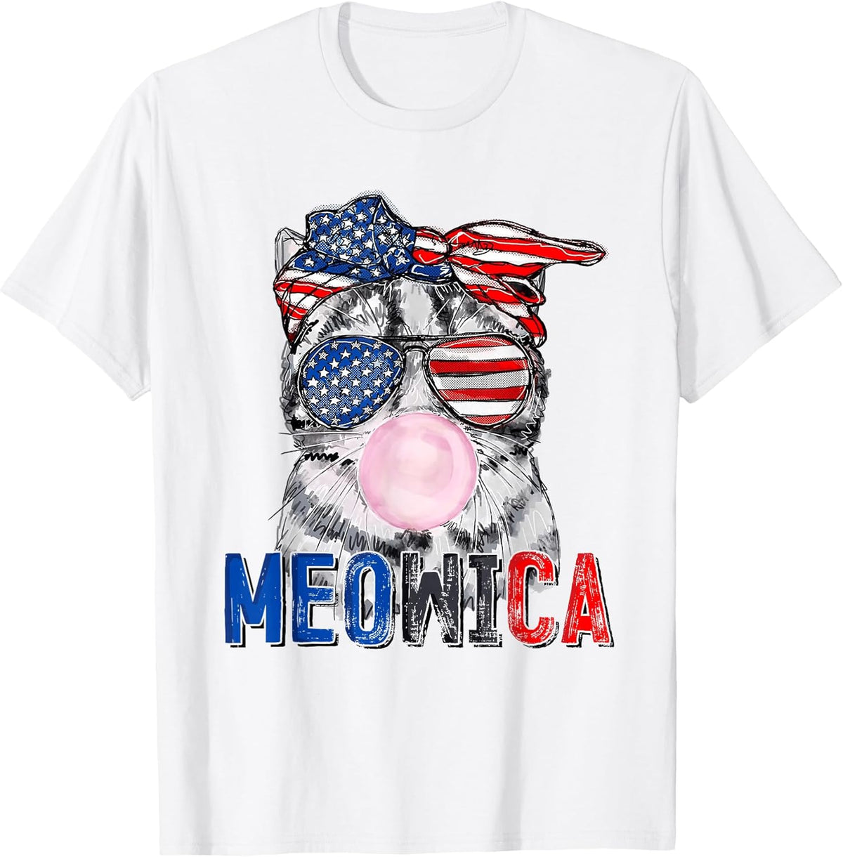 Patriotic Cat Meowica Bubblegum 4th of July Funny Cat Lover Unisex , , , Long Sleeve Tee