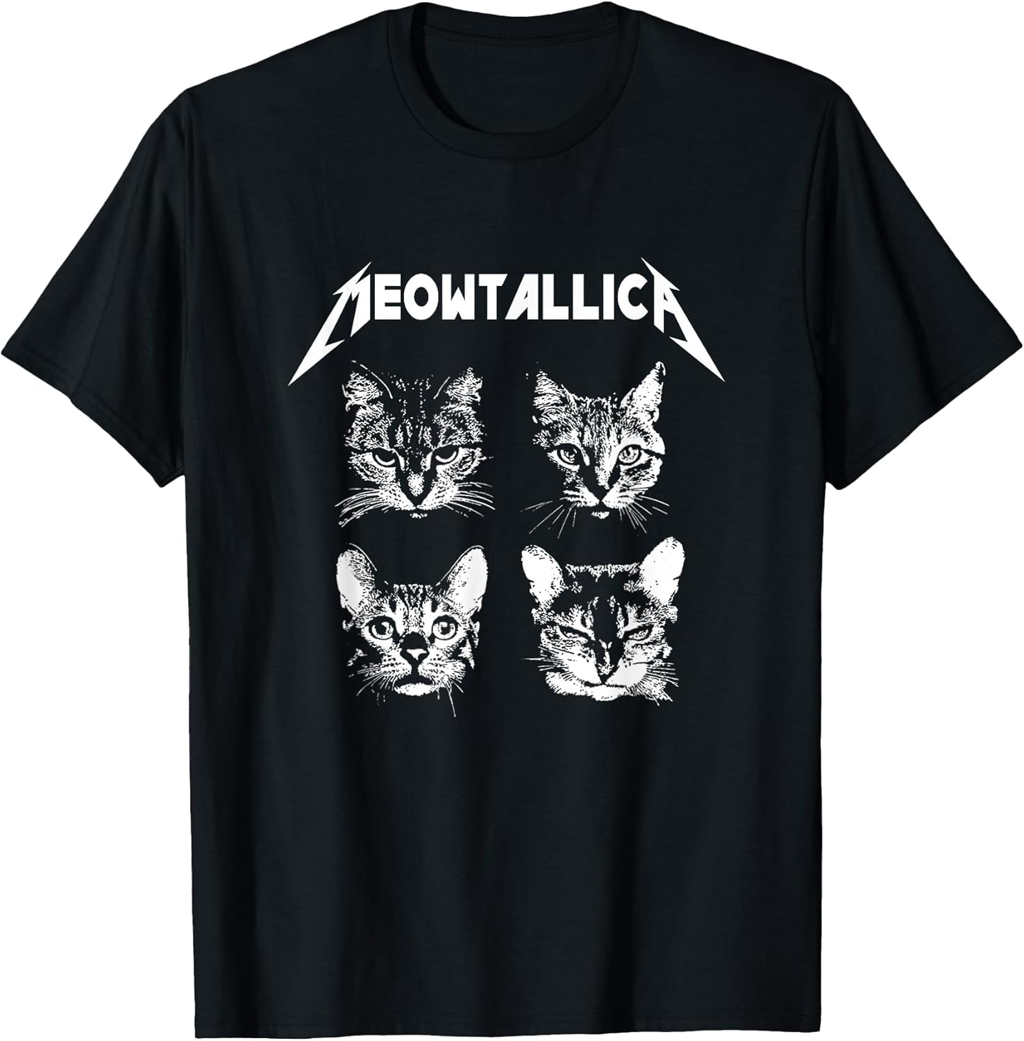 Meowtallica Black White Funny Parody Band Cat Kitten Lover Unisex , , , Long Sleeve Tee
