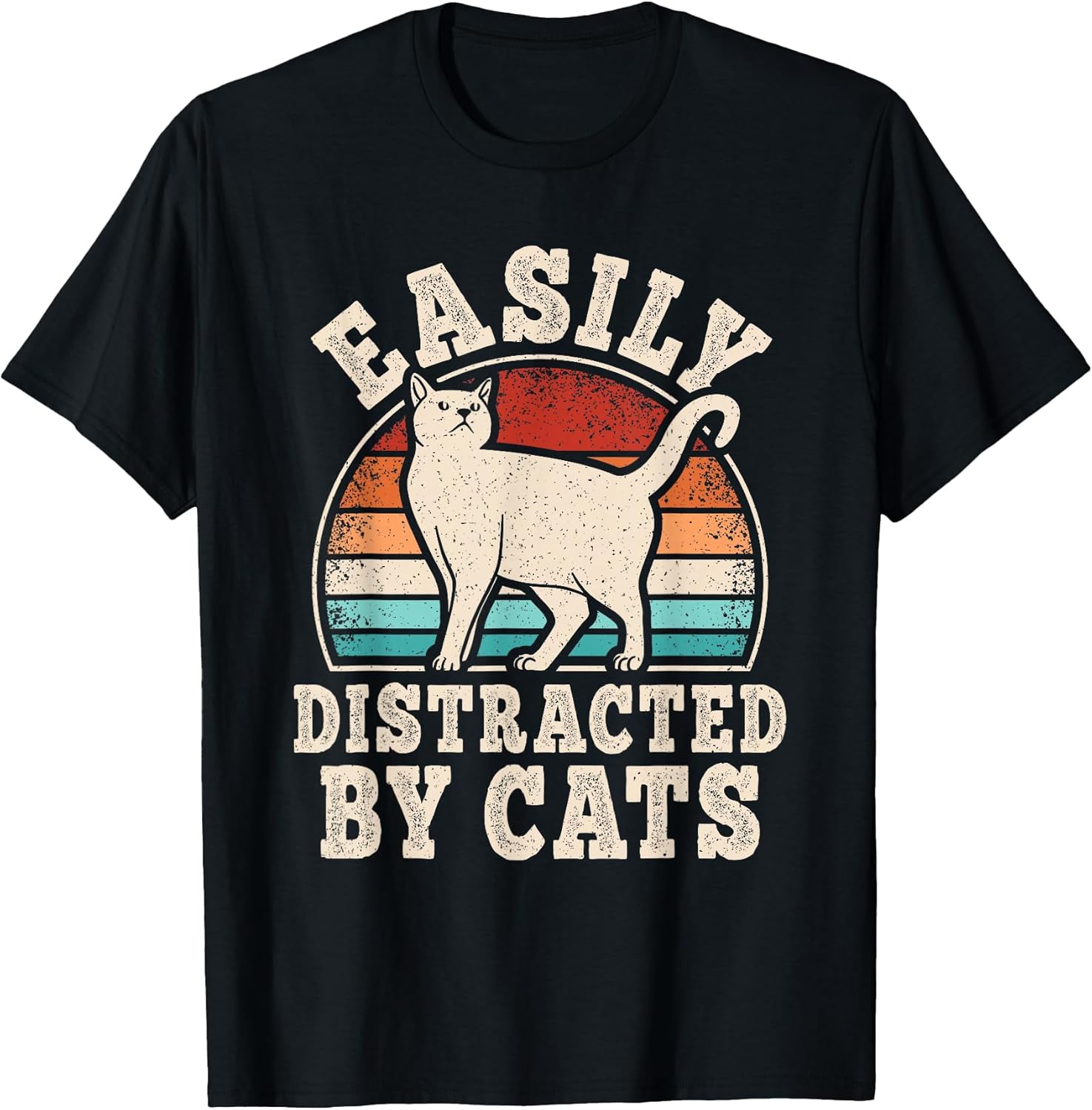 Easily Distracted by Cats Retro Cat Lover Vintage Men Women Unisex , , , Long Sleeve Tee