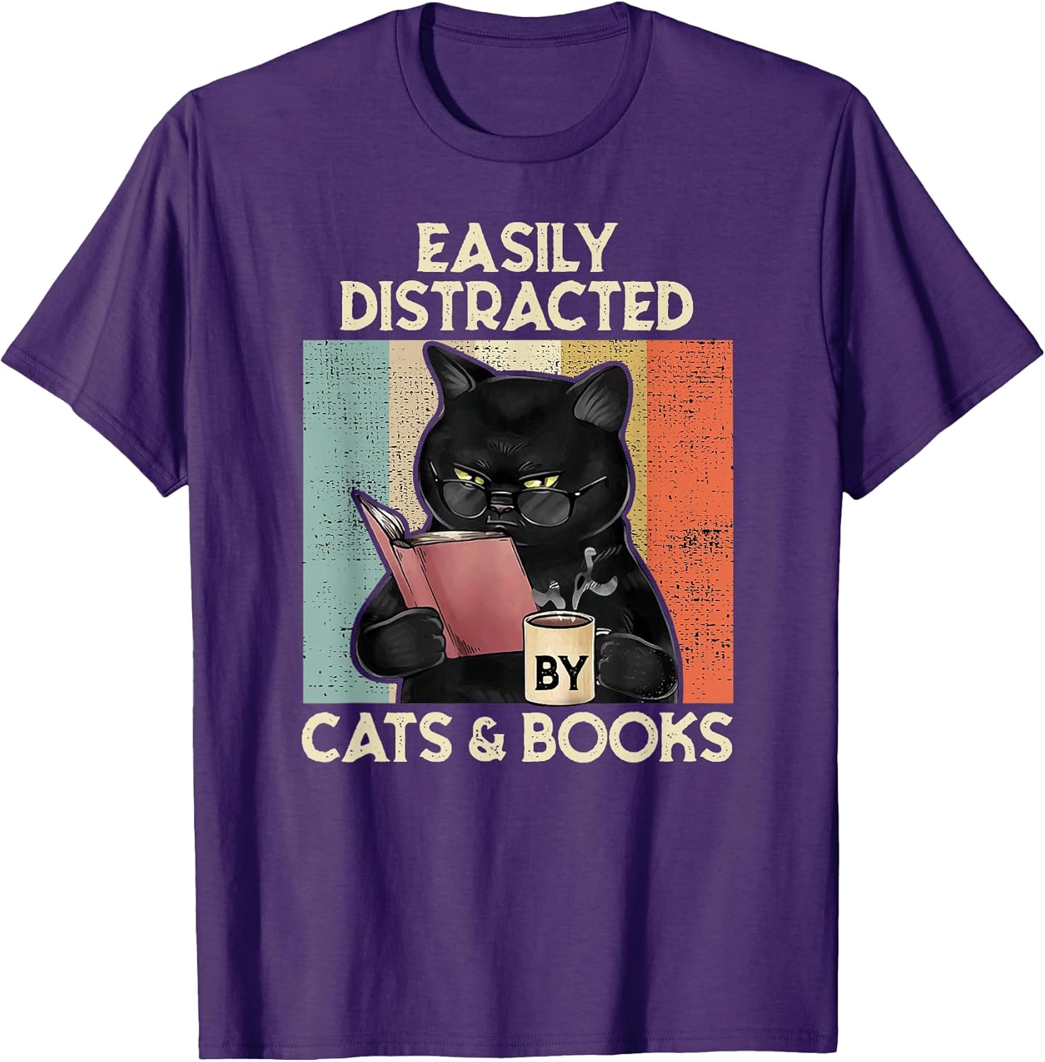 Easily Distracted by Cats And Books for Cat Lovers Unisex , , , Long Sleeve Tee