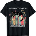 Life is Better with Cats and Books Cute Cat Lover Unisex , , , Long Sleeve Tee