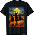 Black Cat Halloween Cat Lovers Starry Night Cat Van Gogh Cat Unisex , , , Long Sleeve Tee