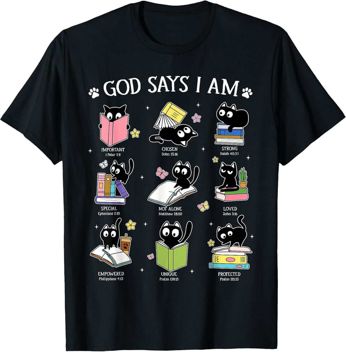 God Says I Am Cat Book Lover Christian Cute Jesus Girls Kids Unisex , , , Long Sleeve Tee