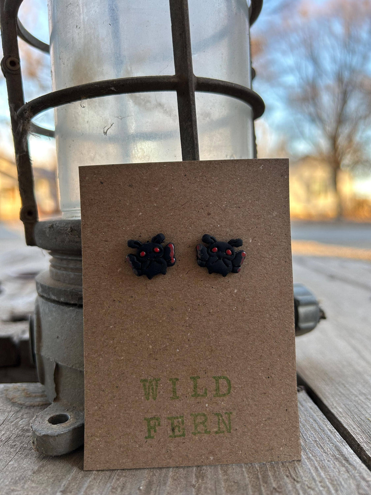Mothman Stud Earrings, Polymer Clay Cryptid Jewelry Unisex , , , Long Sleeve Tee