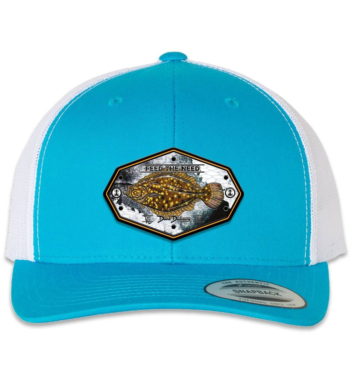 Flounder Kraken 6 Panel Trucker Snap Back Turquoise White Hat Unisex , , , Long Sleeve Tee