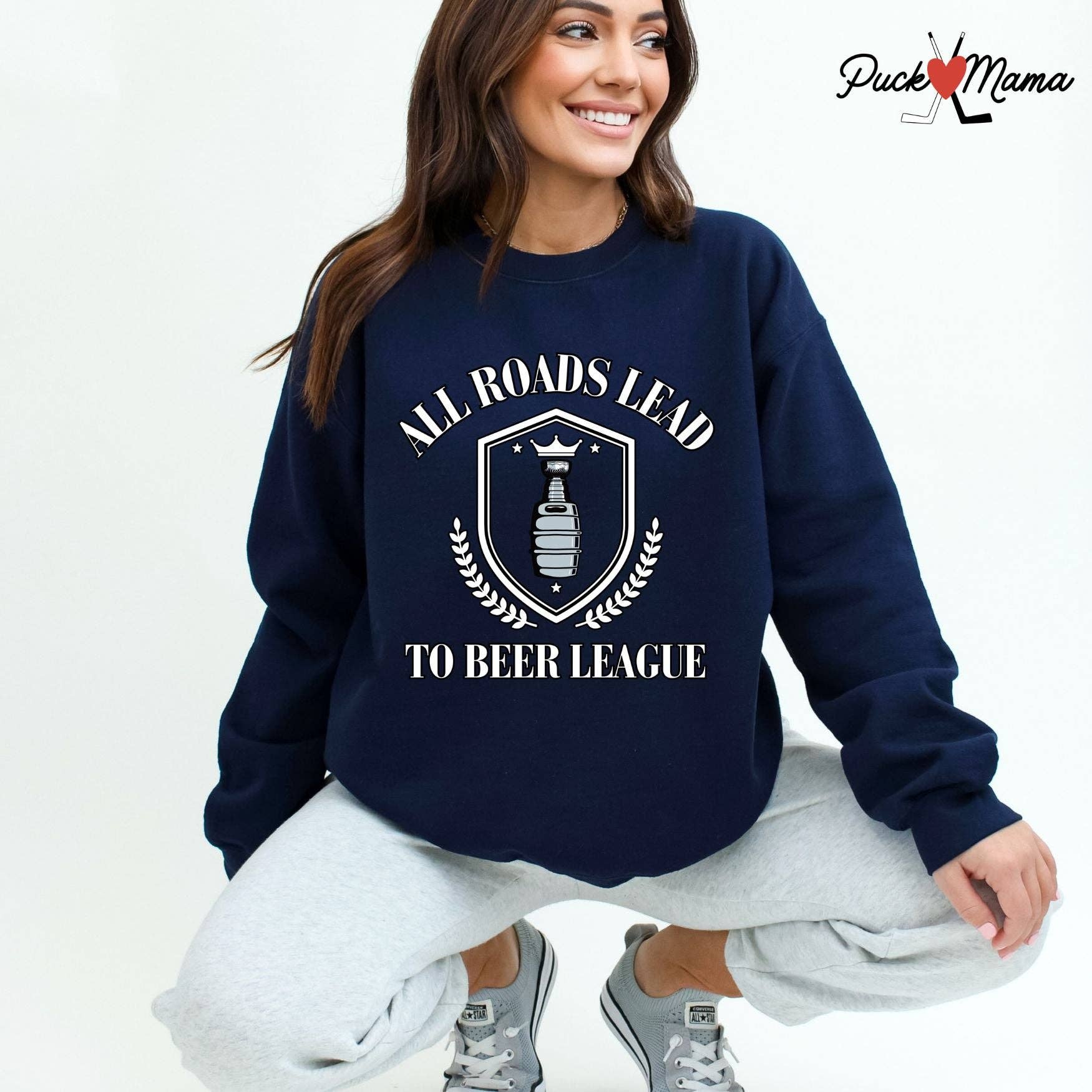 All Roads Lead To Beer League Hockey Crew Unisex , , , Long Sleeve Tee