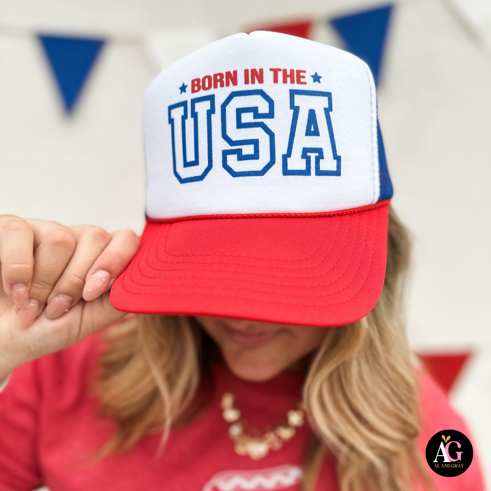 Born in the USA Trucker Hat Unisex , , , Long Sleeve Tee