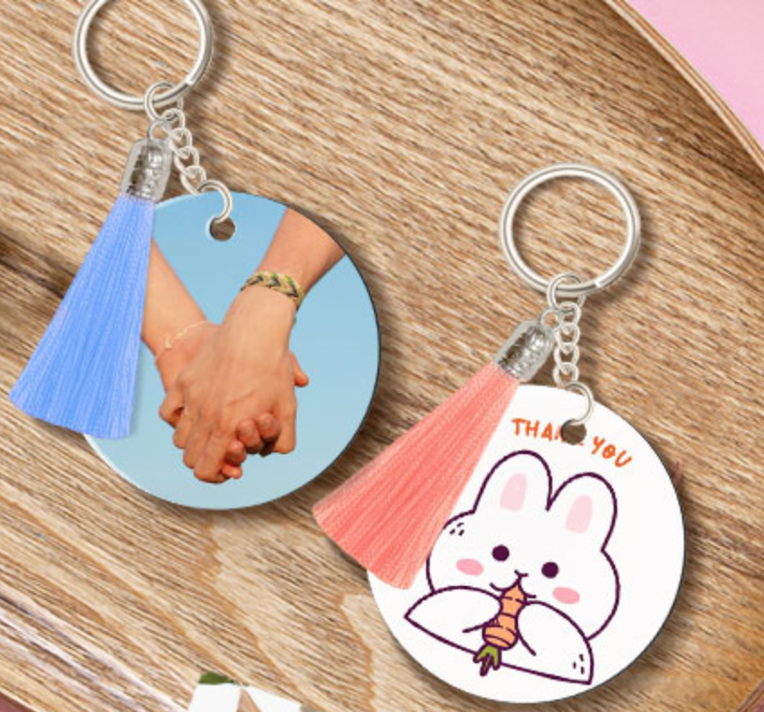 Customizable Sublimation Round Keychain with Tassel Unisex , , , Long Sleeve Tee