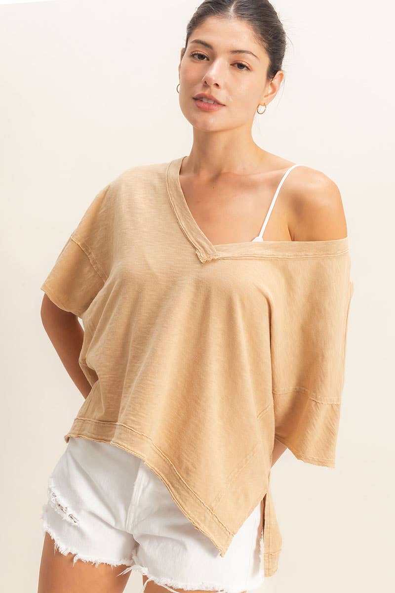 Oversized V-Neck Short Sleeve Top Unisex , , , Long Sleeve Tee