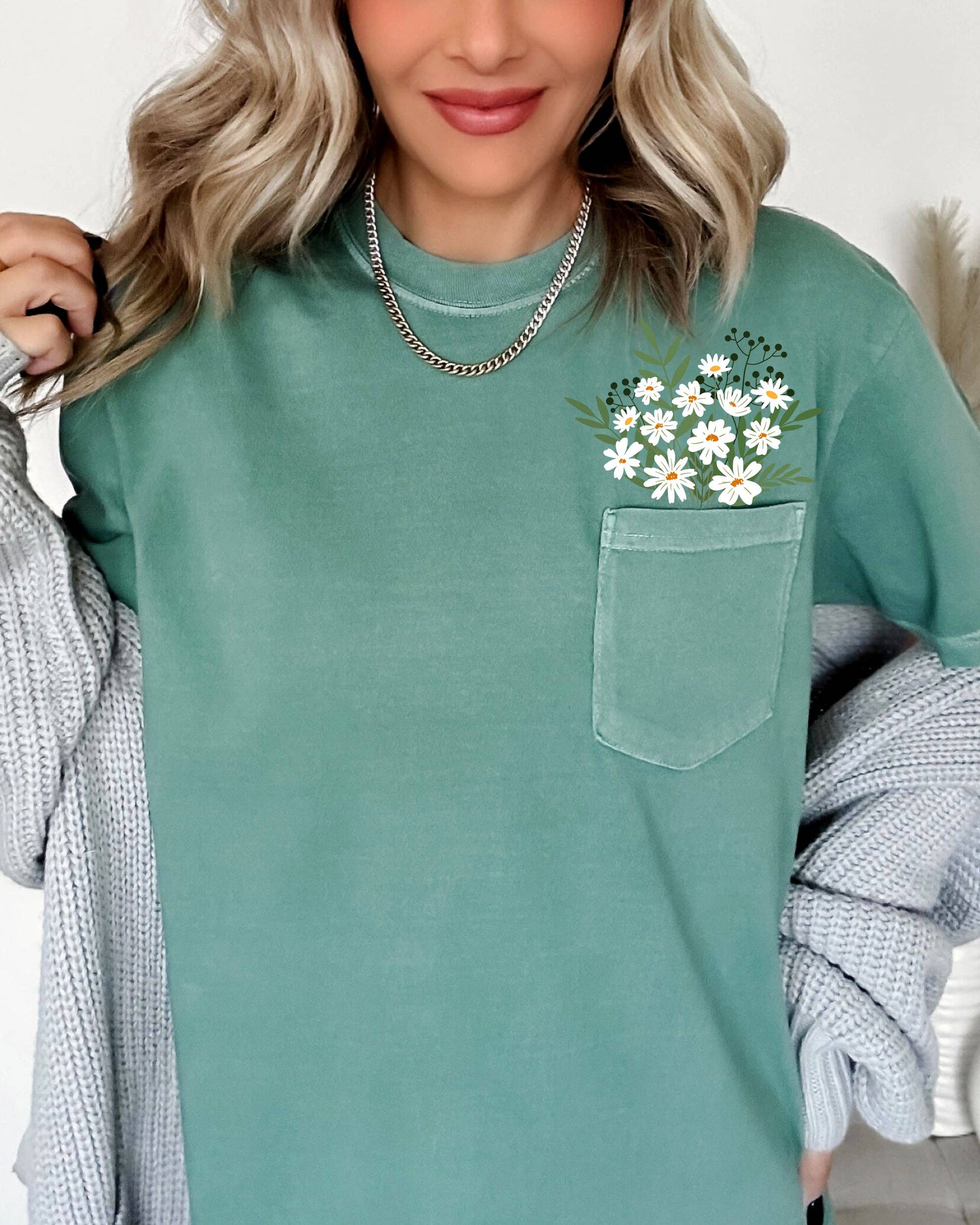 Floral Pocket, Vintage Flowers, Boho, Gardening Nature Shirt Unisex , , , Long Sleeve Tee