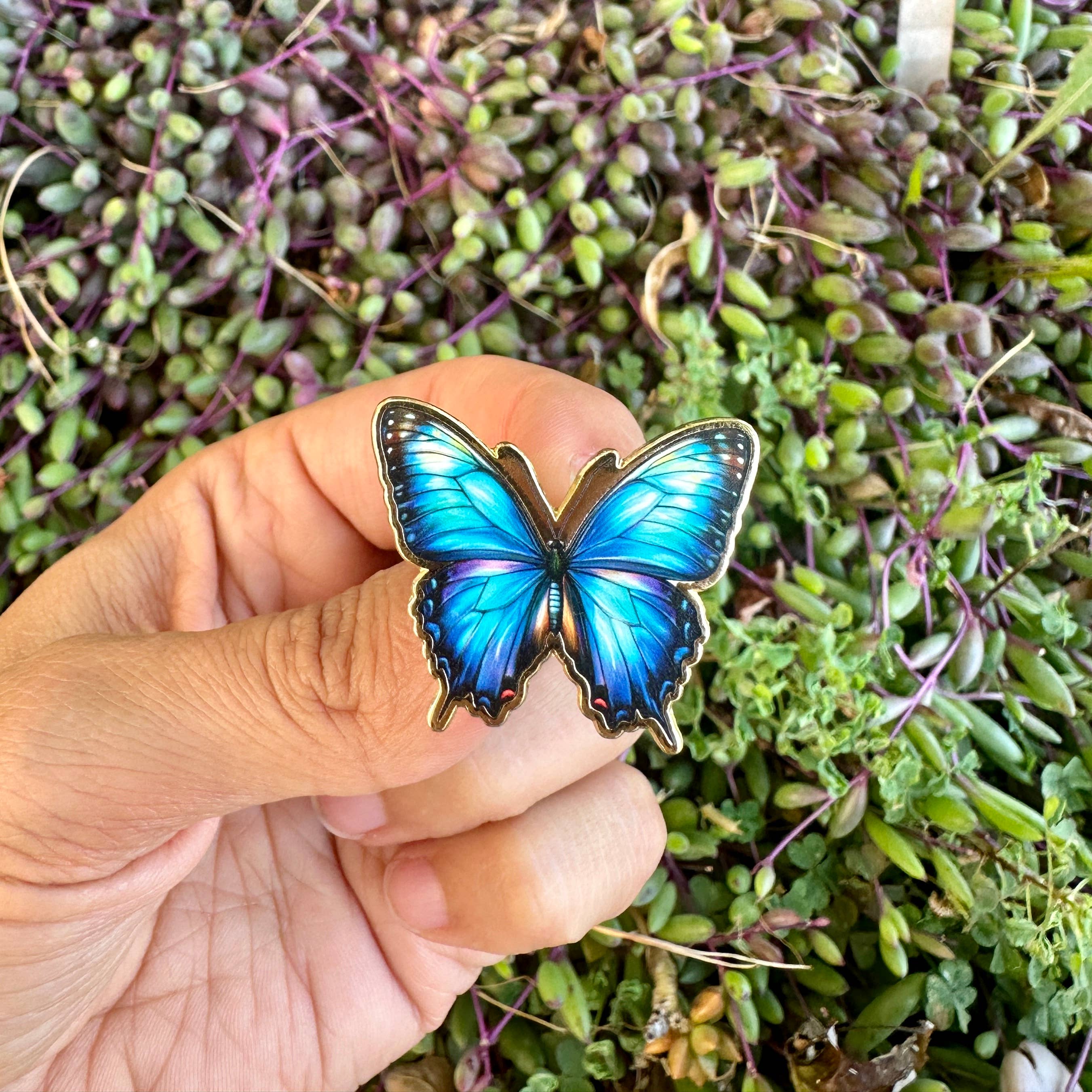 Blue Morpho Butterfly Enamel Pin Nature-Inspired Lapel Pin Unisex , , , Long Sleeve Tee