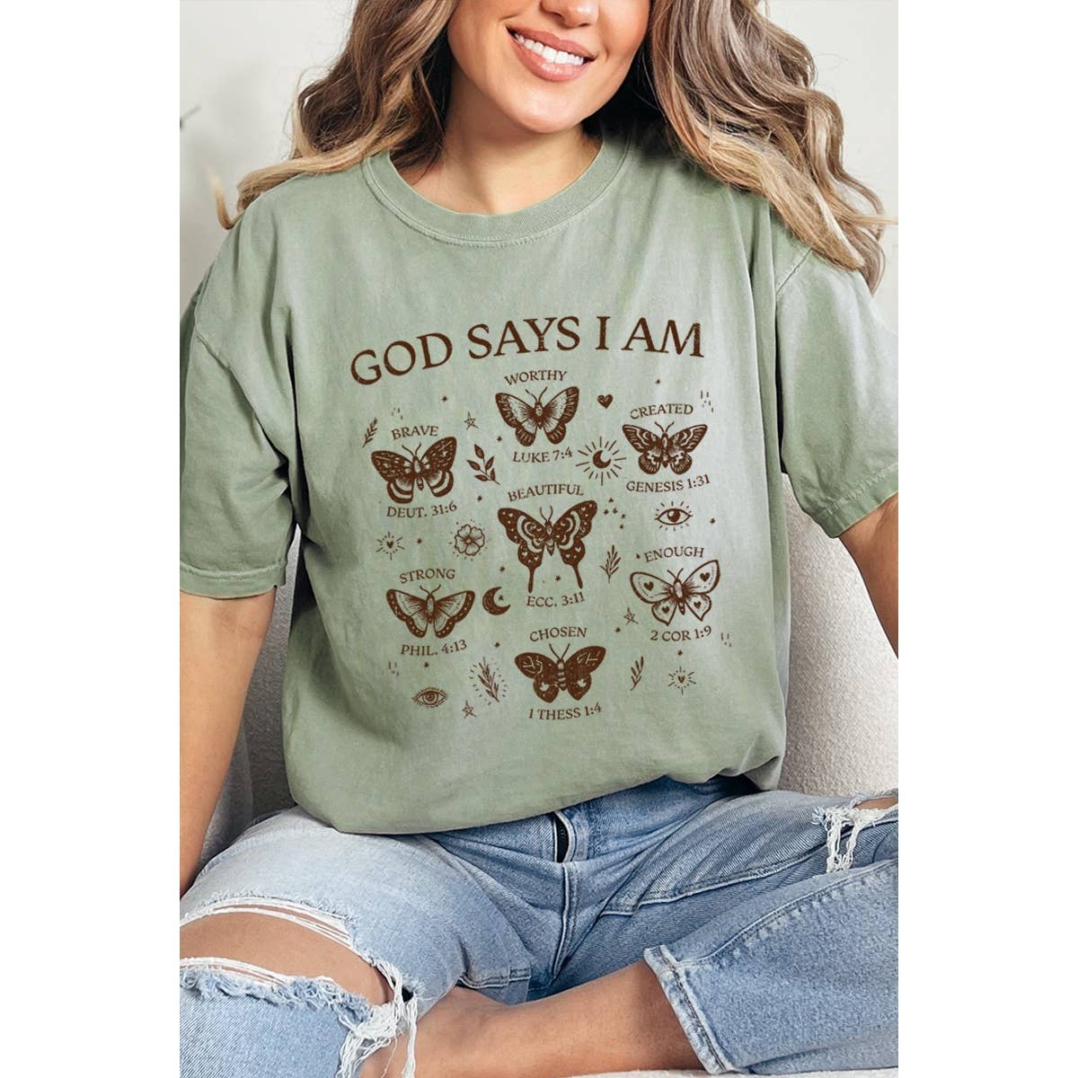 God Says I Am Christian Vintage Graphic Oversized Tee Unisex , , , Long Sleeve Tee
