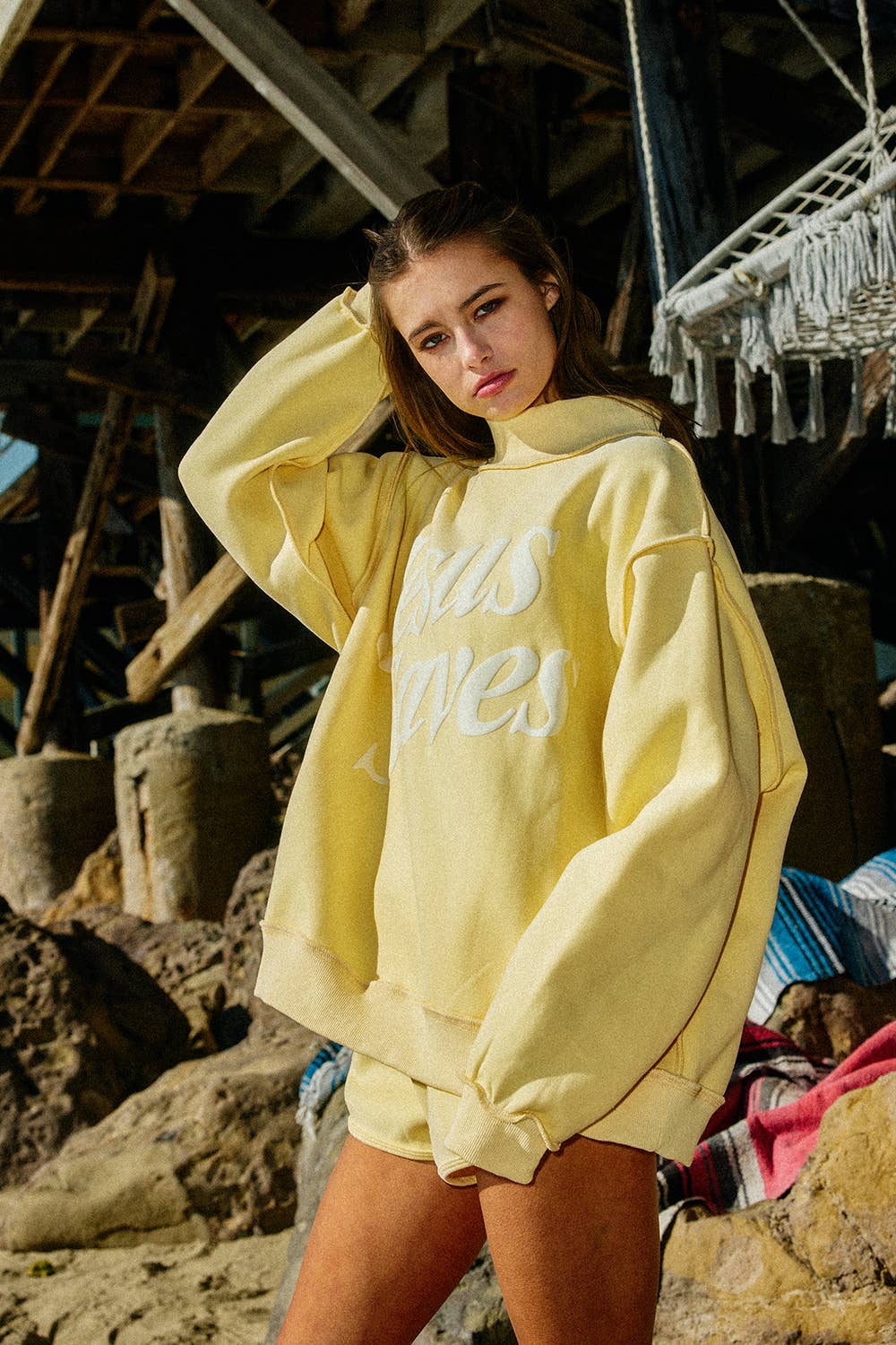 IT2594P-JESUSSAVES | 'jesussaves' Print Mock Neck Unisex , , , Long Sleeve Tee