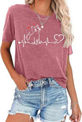 Cute Cat Shirt for Women Cat Mom Heartbeat Paw Print Short Sleeve Casual Tee Top Unisex , , , Long Sleeve Tee