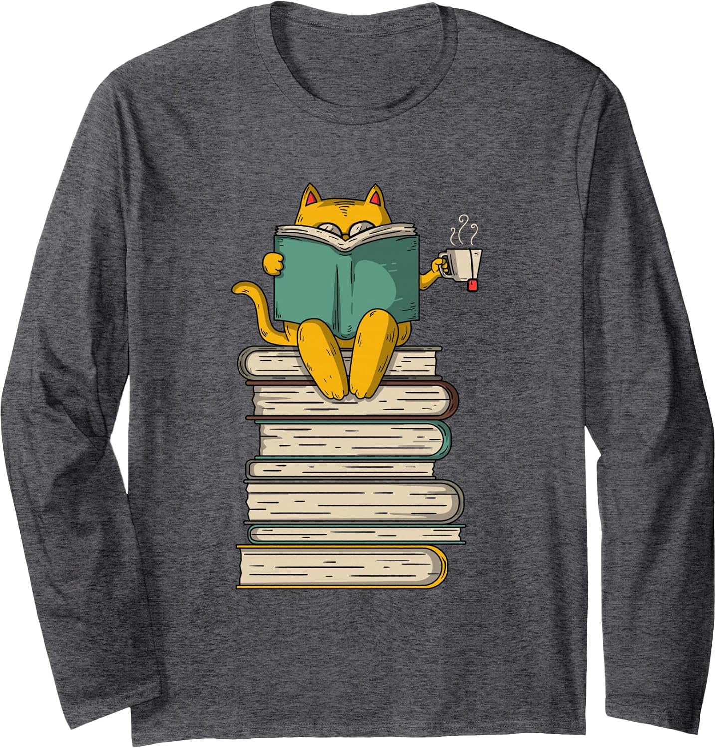 Reading Cat - Funny Book & Tea Lover Gift Long Sleeve Unisex , , , Long Sleeve Tee
