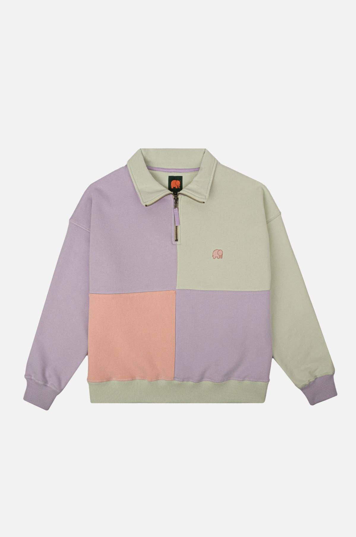 Women's Oversized Color Block Half Zip Sweater Lavender Unisex , , , Long Sleeve Tee