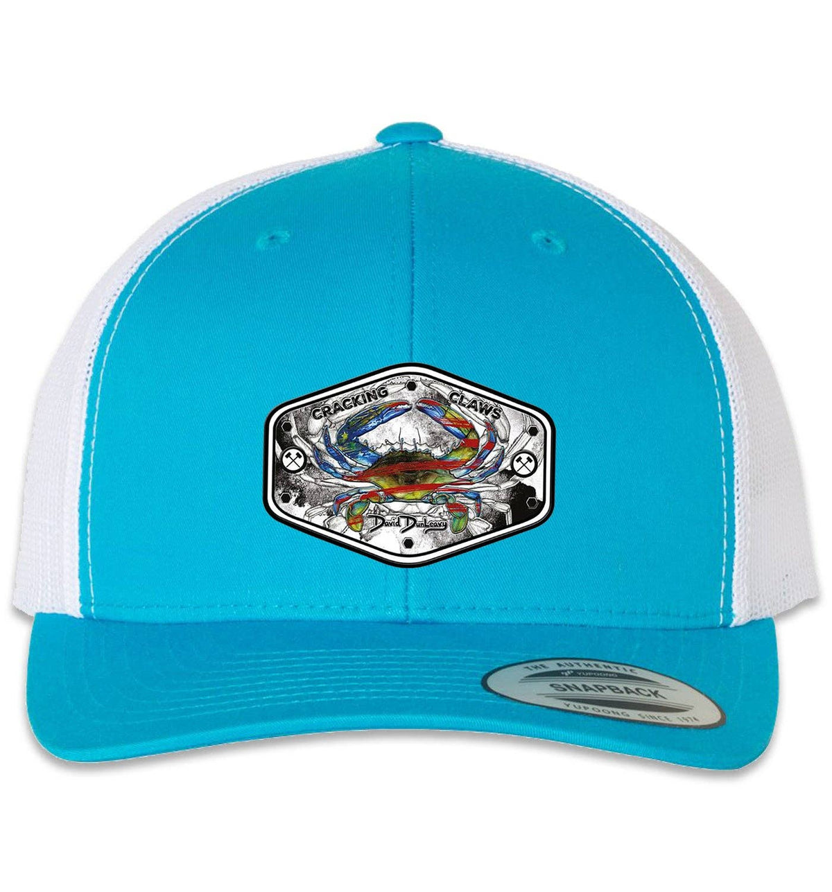 American Blue Crab 6 Panel Trucker Snap Back Turquoise White Hat Unisex , , , Long Sleeve Tee