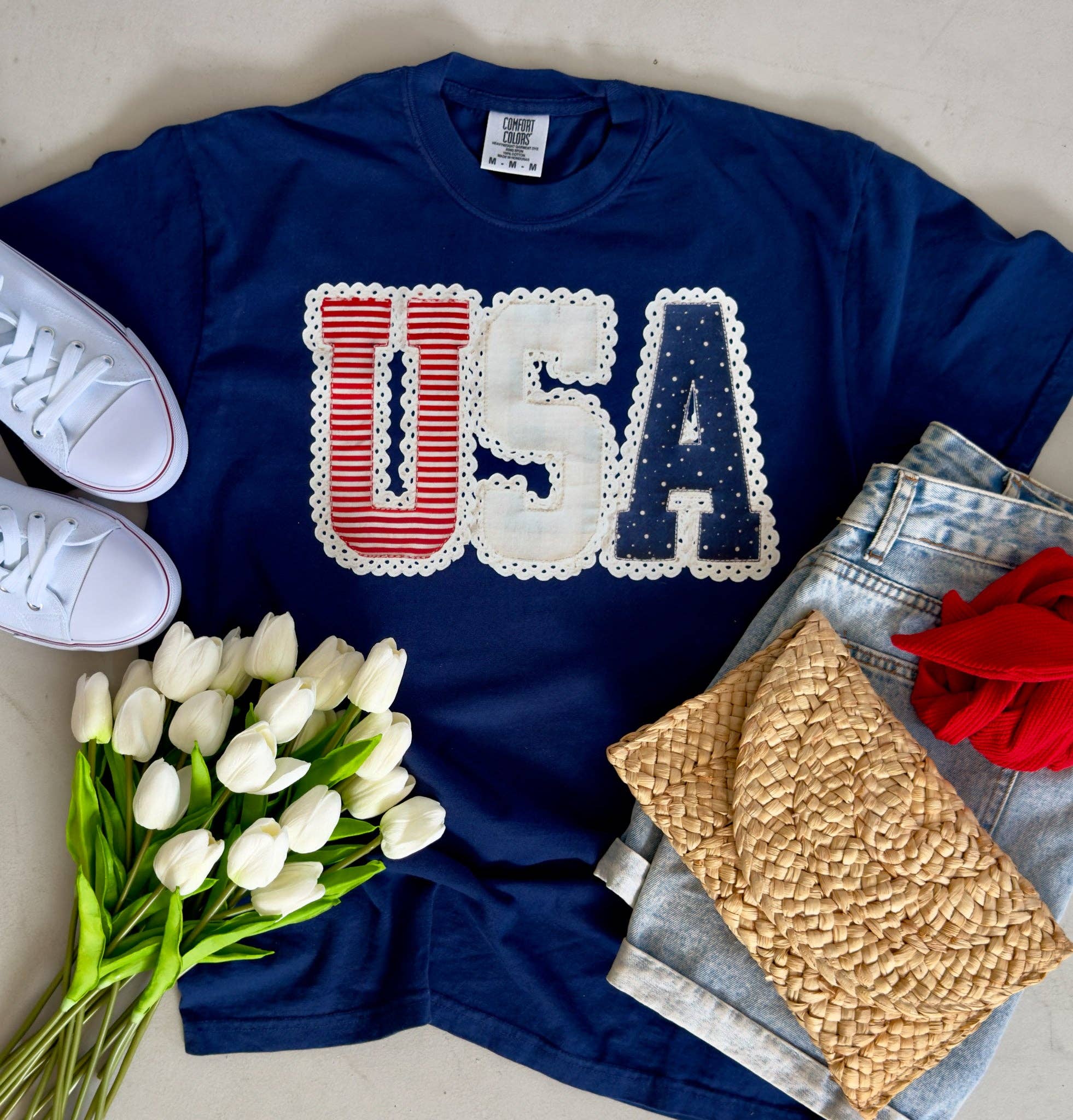 USA Quilted Tee Unisex , , , Long Sleeve Tee