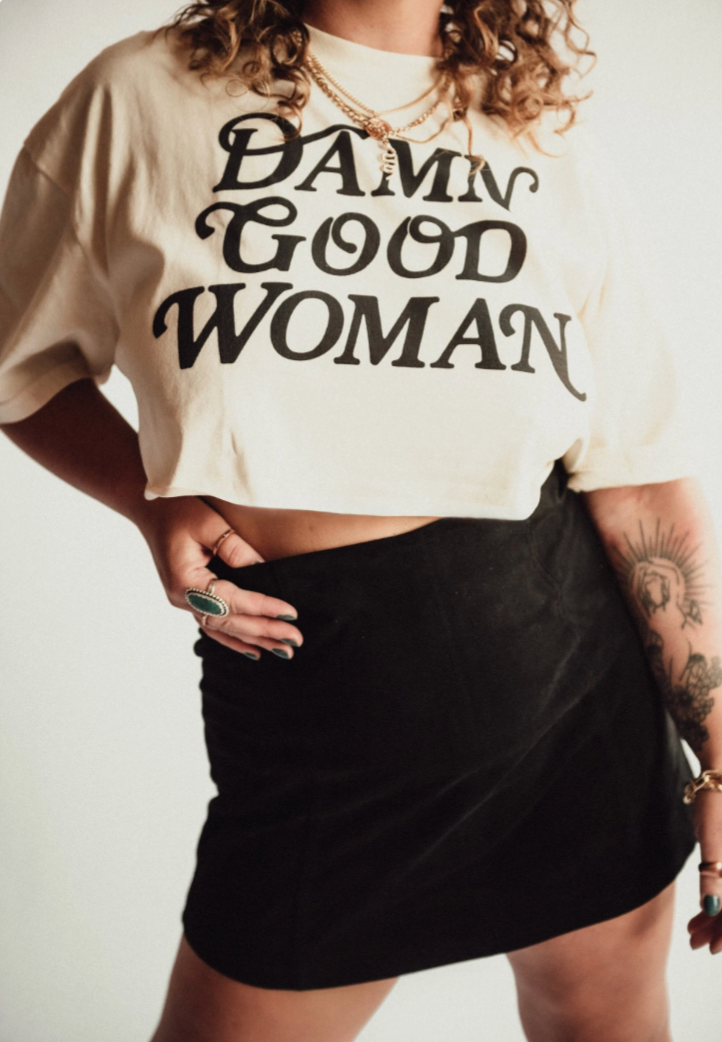 Damn Good Woman Cropped Boxy Tee - Ivory