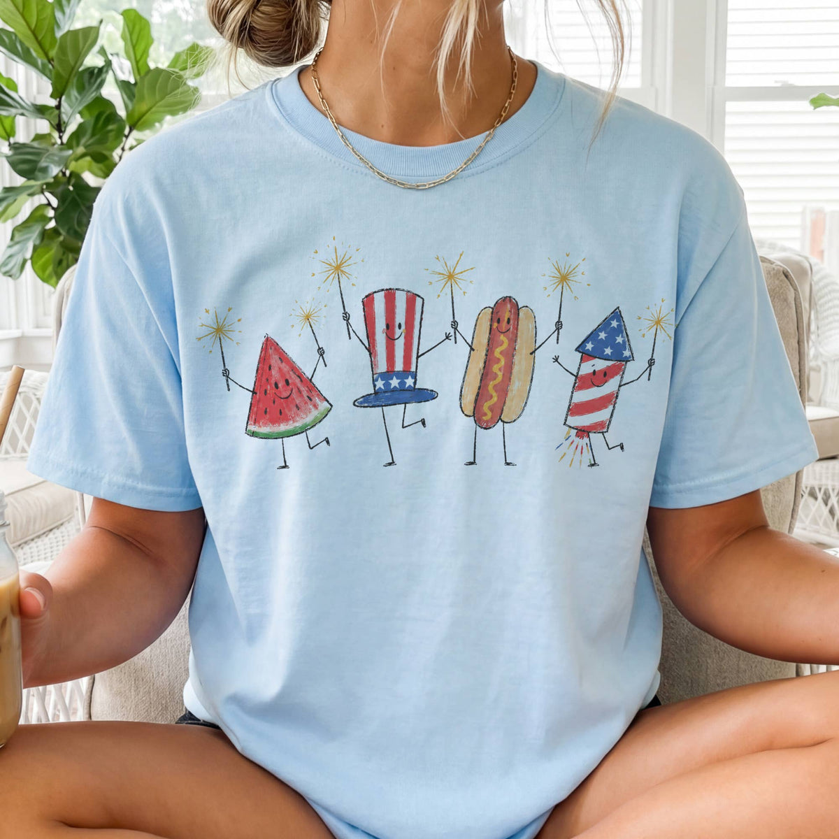USA Vintage 4th of July Fireworks Hot Dogs Retro Graphic Tee Unisex , , , Long Sleeve Tee