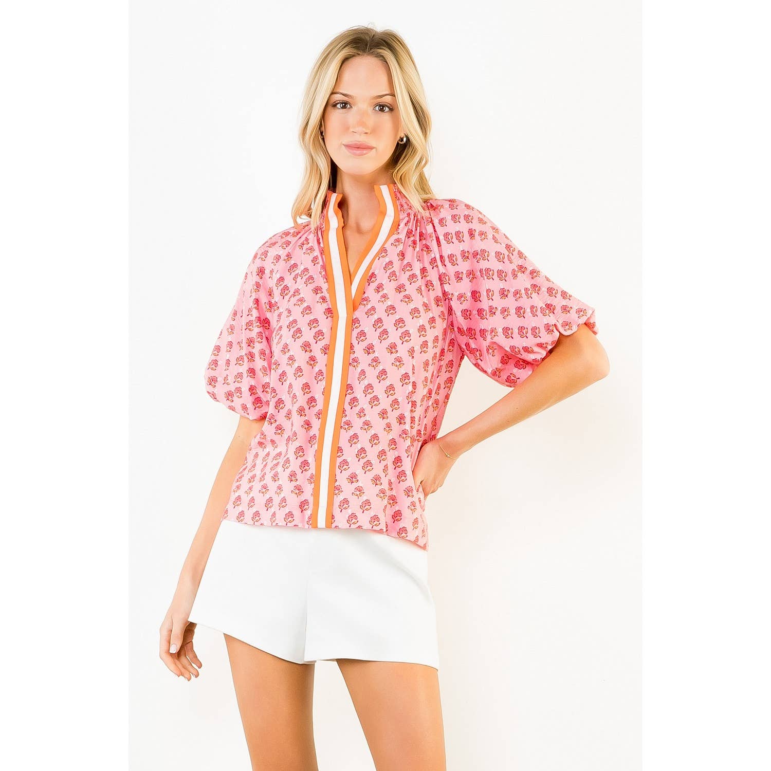 Puff Sleeve Flower Print Top Unisex , , , Long Sleeve Tee