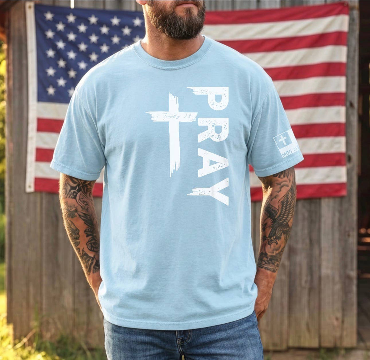 Pray Cross Christian Graphic Tee Mog Unisex , , , Long Sleeve Tee