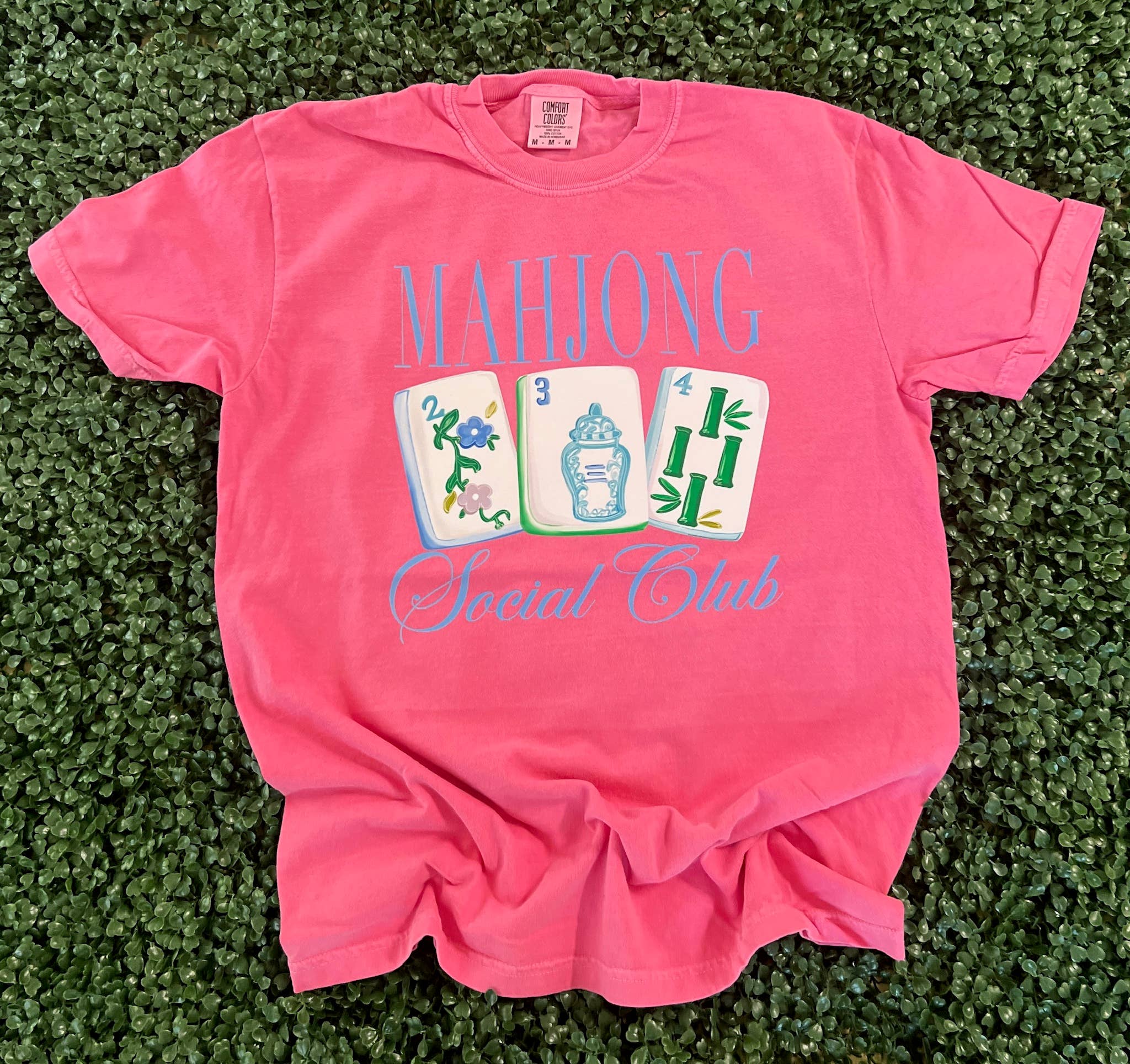 Mahjong Social Club On Comfort Colors Crunchberry Unisex , , , Long Sleeve Tee