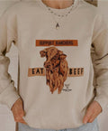 Tan Eat Beef Support Ranchers Crewneck | 50/50 Cotton Unisex , , , Long Sleeve Tee