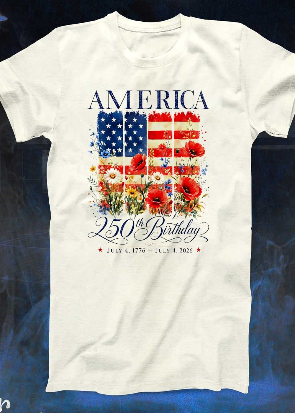 America 250th Birthday July 4 1776 2026 Floral Flag T-Shirt