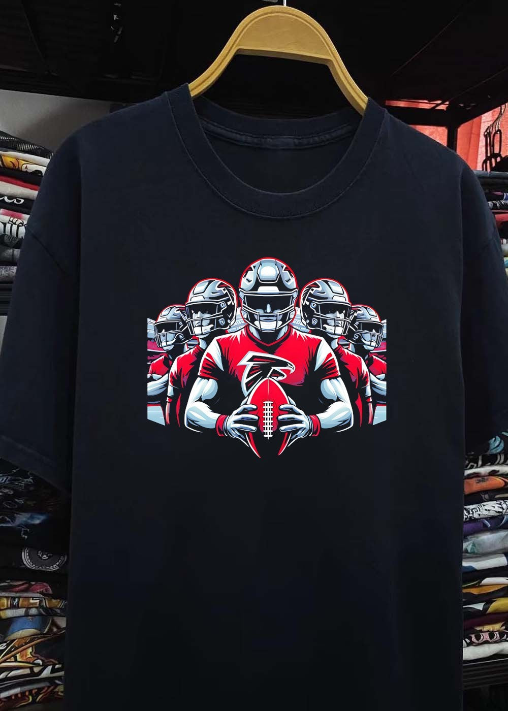 Atlanta Falcons Football Players Holding Ball Red Graphic T-Shirt