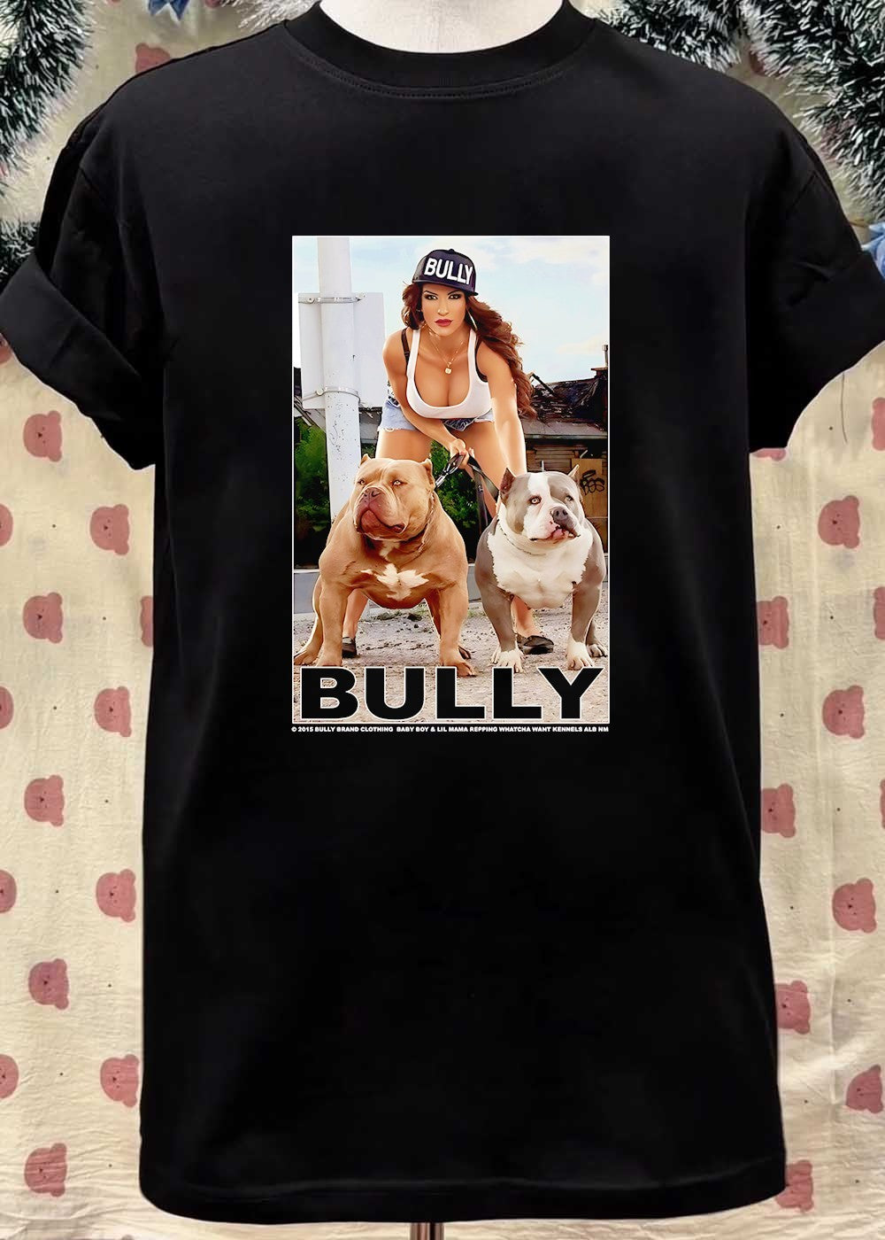 Bully Brand Clothing Baby Boy and Lil Mama Repping Whatcha Want Kennels Alb NM Woman Posing with Two American Bully Dogs T-Shirt