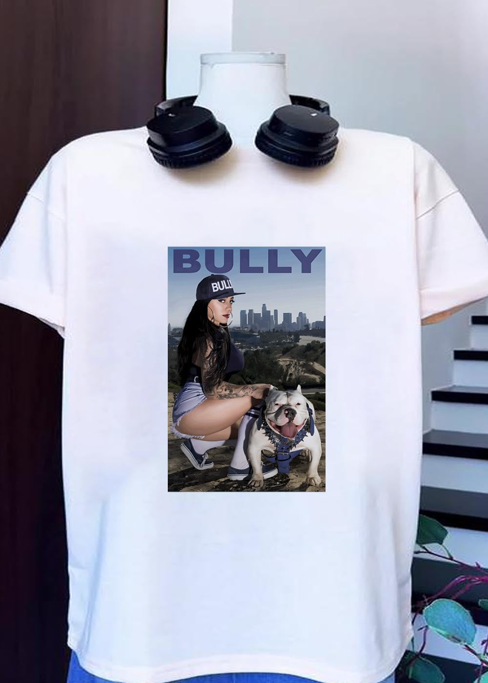 Bully Lifestyle Woman Squatting with Dog Poster Art T-Shirt