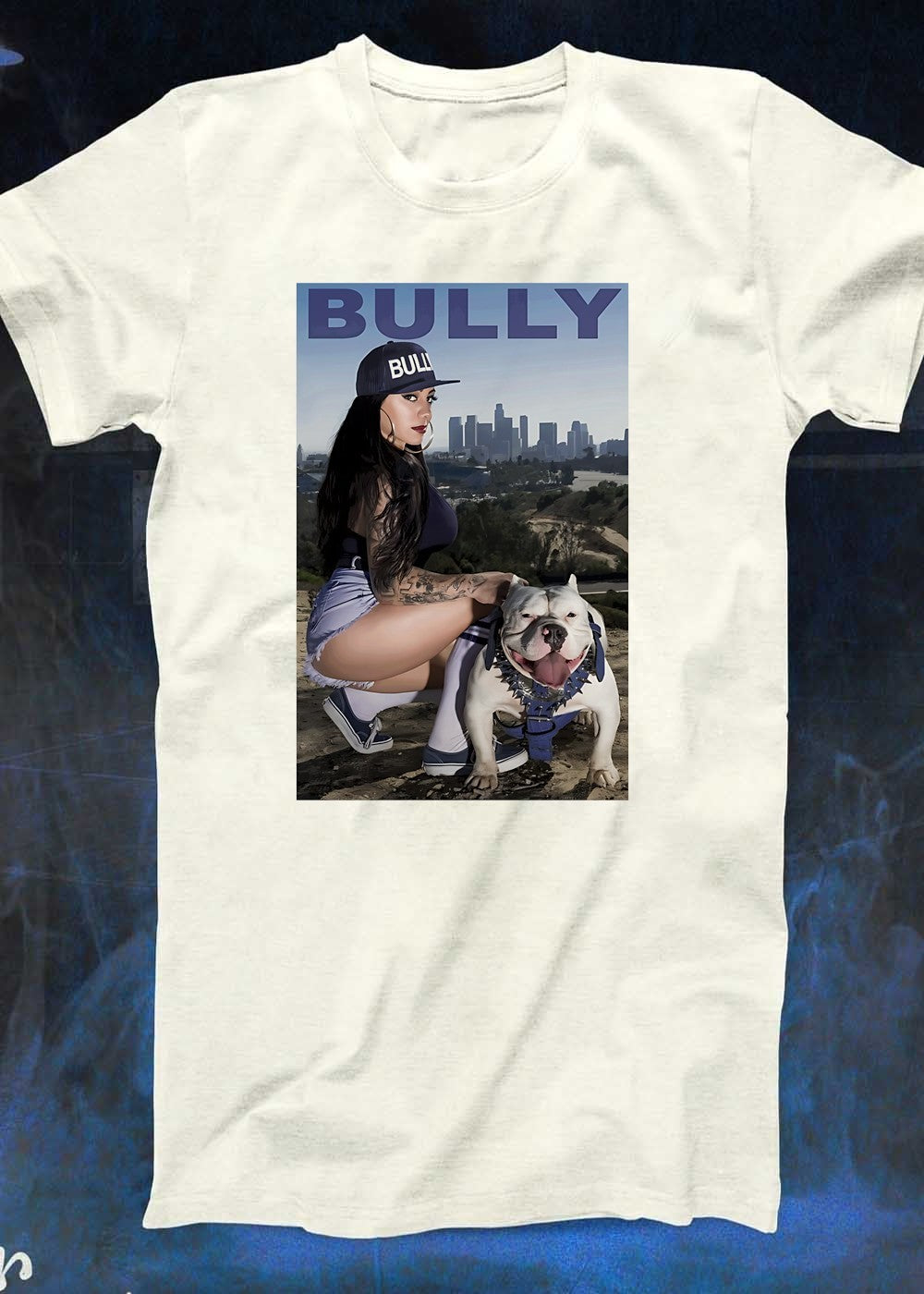 Bully Lifestyle Woman Squatting with Dog Poster Art T-Shirt