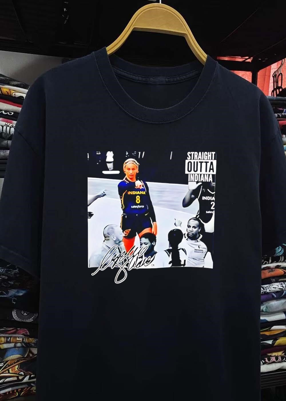 Caitlin Clark Pointing Basketball Player Straight Outta Indiana Fever T-Shirt