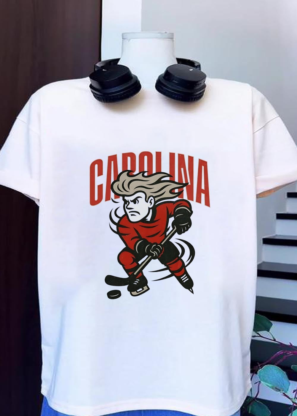 Carolina Hockey Player Skating Puck Graphic Carolina T-Shirt