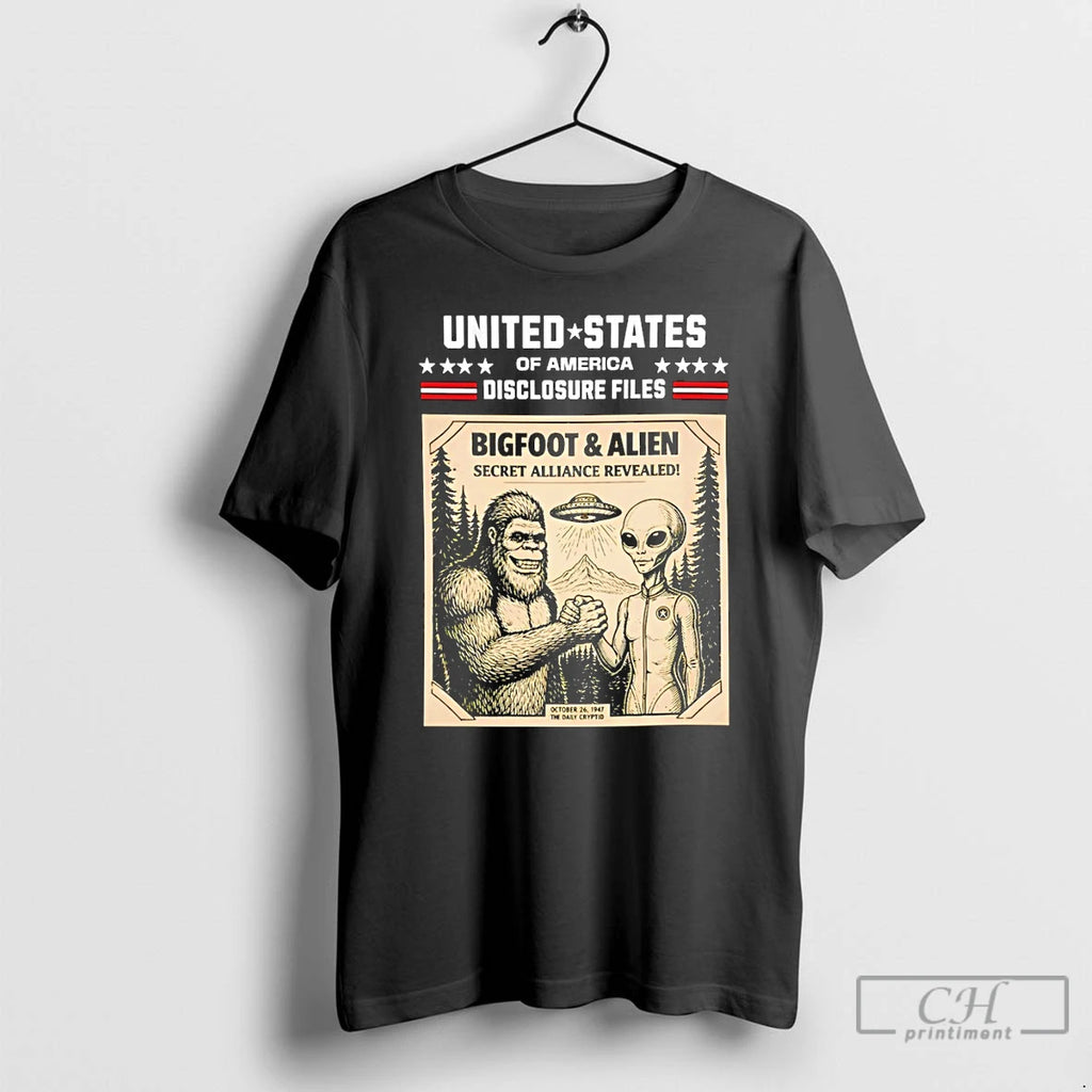 Classic Bigfoot Ufo United States Of America Disclosure Files Secret Alliance Revealed T Shirts Sweater