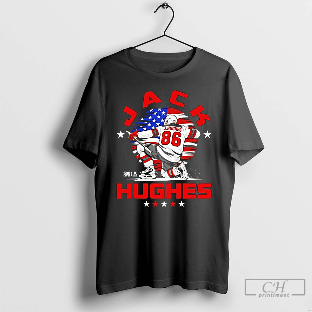 Classic Jack Hughes New Jersey Usa Flag Celebration 2026