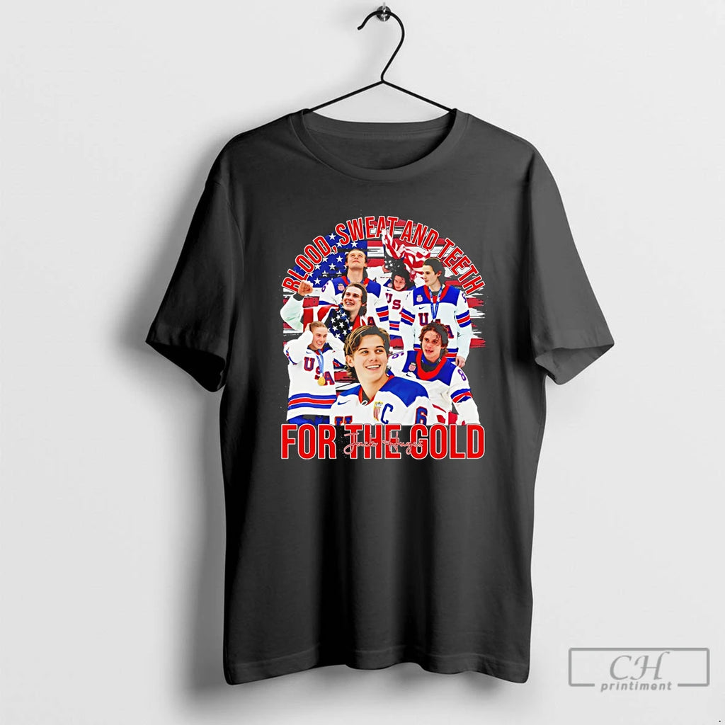 Classic Jack Hughes Usa Gold Hockey Blood Sweat And Teeth For The Gold T Shirts