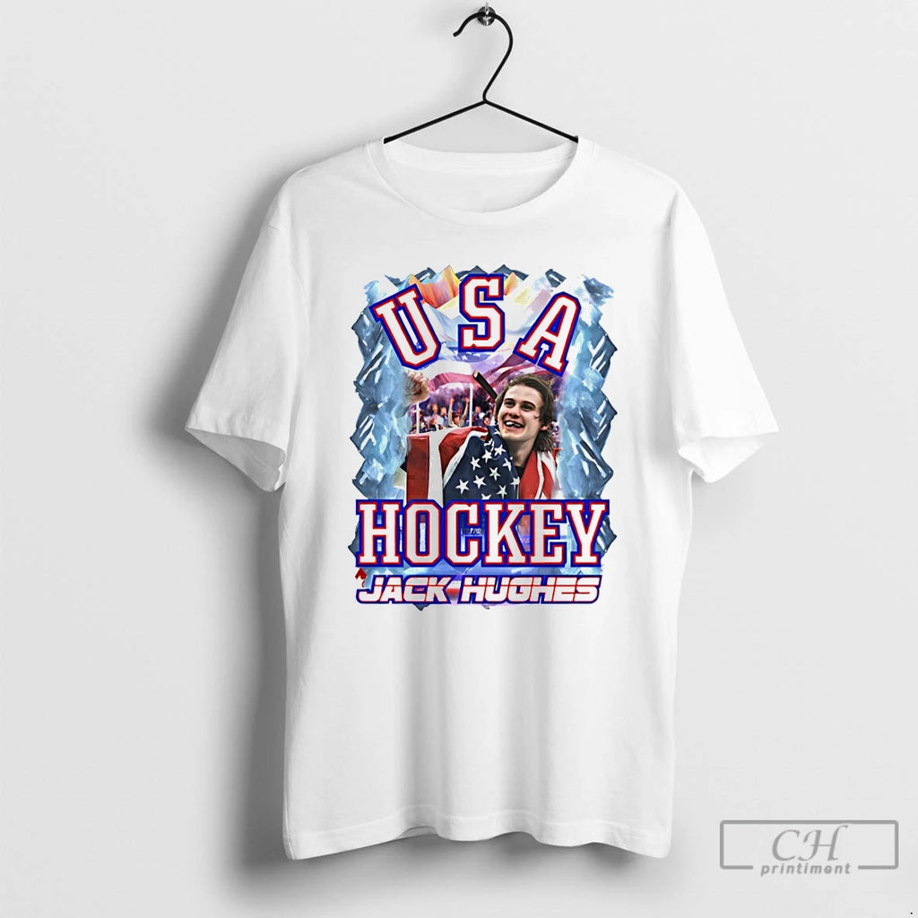 Classic Jack Hughes Usa Hockey Golden Goal 2026 Champions American Flag Olympic Vintage T Shirts