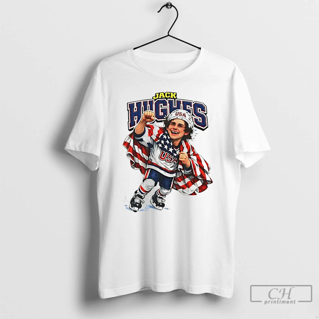 Classic Jack Hughes Caricature Usa Hockey American Flag Olympic 2026
