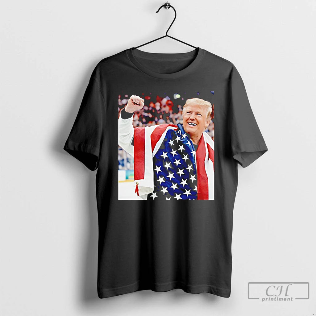 Classic Jack Hughes X Donald Trump Usa Hockey Champions 2026 Olympic American Flag T Shirts