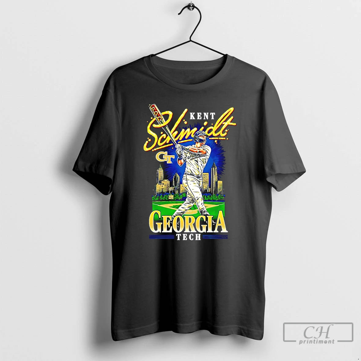 Classic Kent Schmidt Georgia Tech Baseball Comic Hot Dog Bat