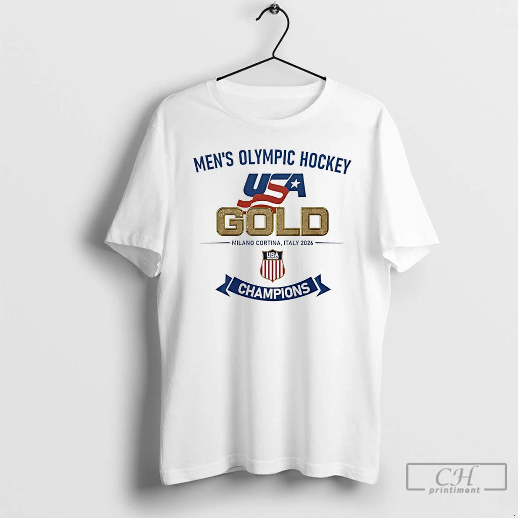 Classic Mens Olympic Hockey Usa Gold Milano Cortina Italy 2026 Usa Hockey Champions T Shirts