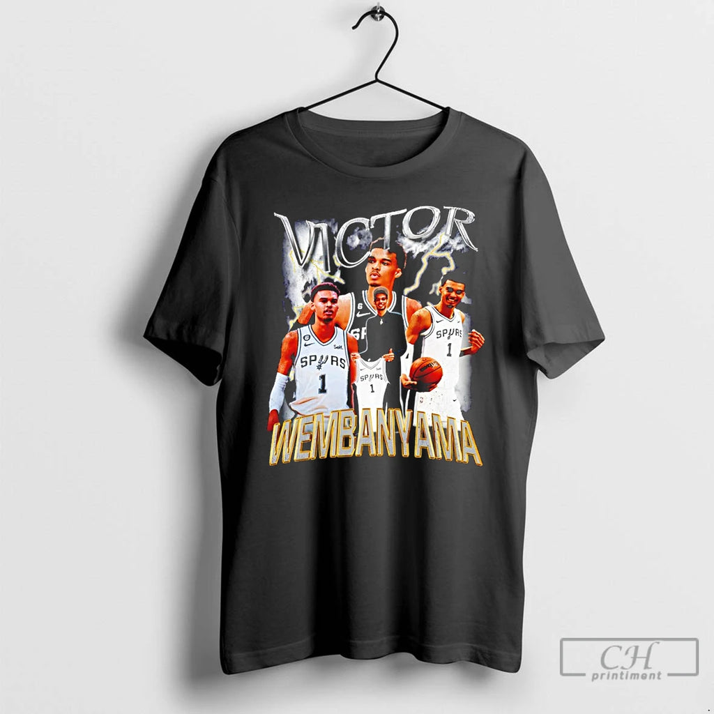 Classic Victor Wembanyama 1 San Antonio Spurs Basketball 90s Style Graphic