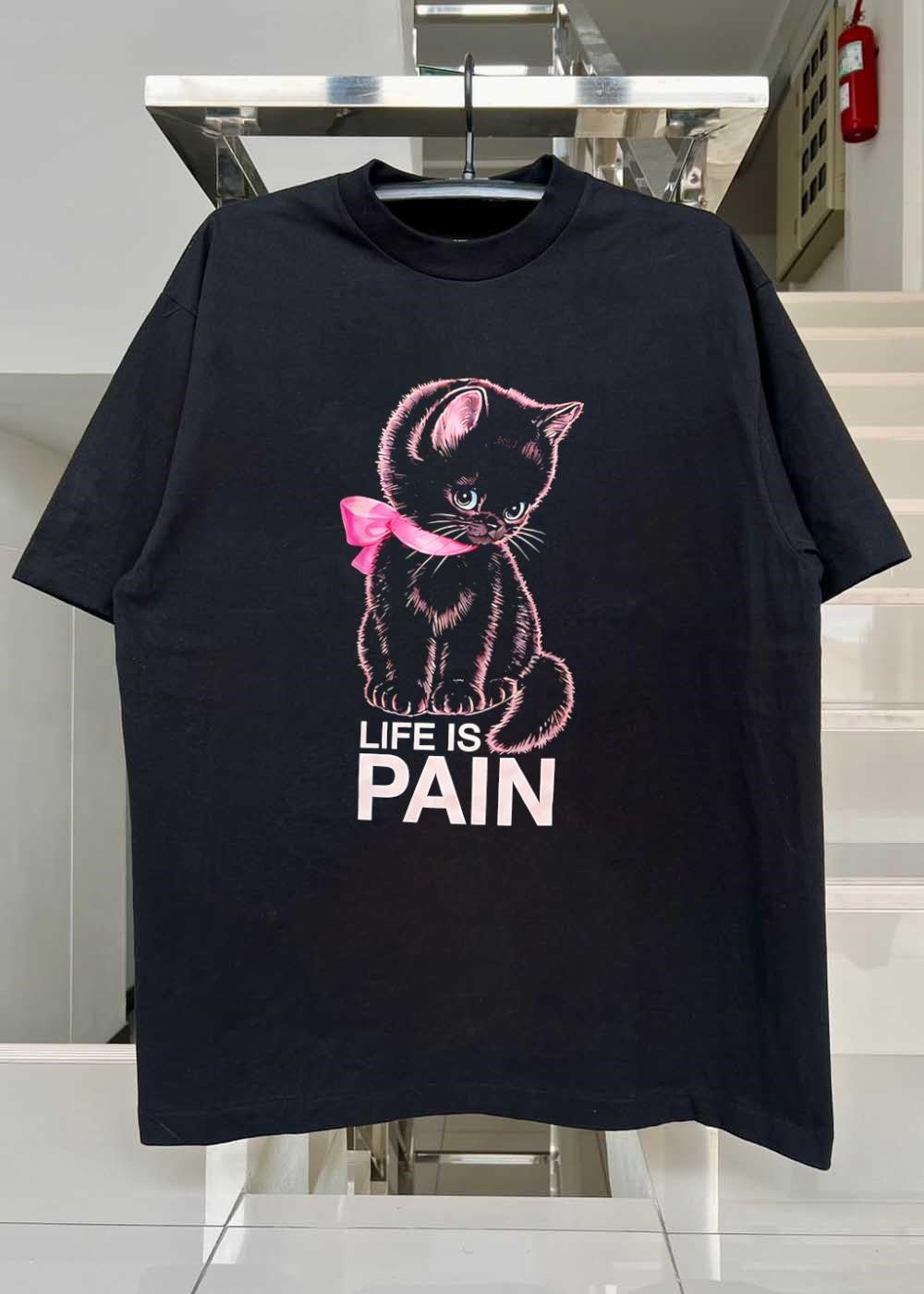 Cute Kitten With Pink Ribbon Life Is Pain T-Shirt