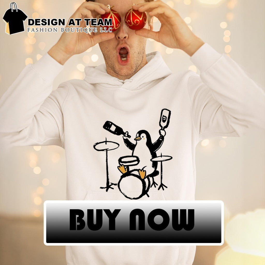 Cute penguin play drum drink wine shirt